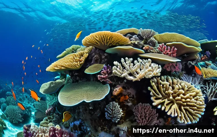 몰디브 스쿠버다이빙 명소 - A vibrant underwater scene in the Maldives showcasing a colorful coral garden teeming with life: int...