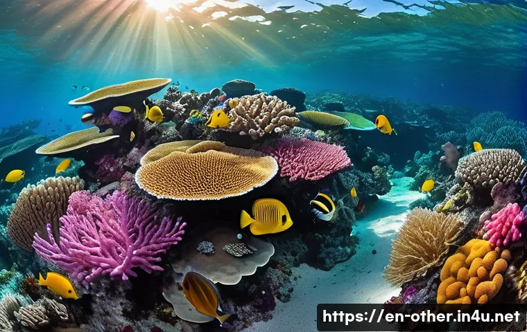 파푸아뉴기니 다이버들을 위한 바다 여행 - A vibrant underwater scene showcasing the colorful coral gardens of Papua New Guinea, featuring a di...